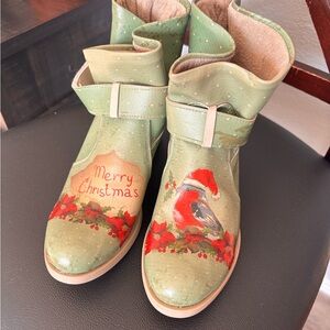 Holiday Green Boots with Cardinal and Holly